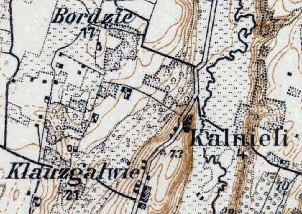 Kalnalio planas 1895–1915 m. duomenimis. Ištrauka iš Vokietijos karinių topografų parengto ir 1915 m. išleisto Salantų apylinkių topografinio žemėlapio.