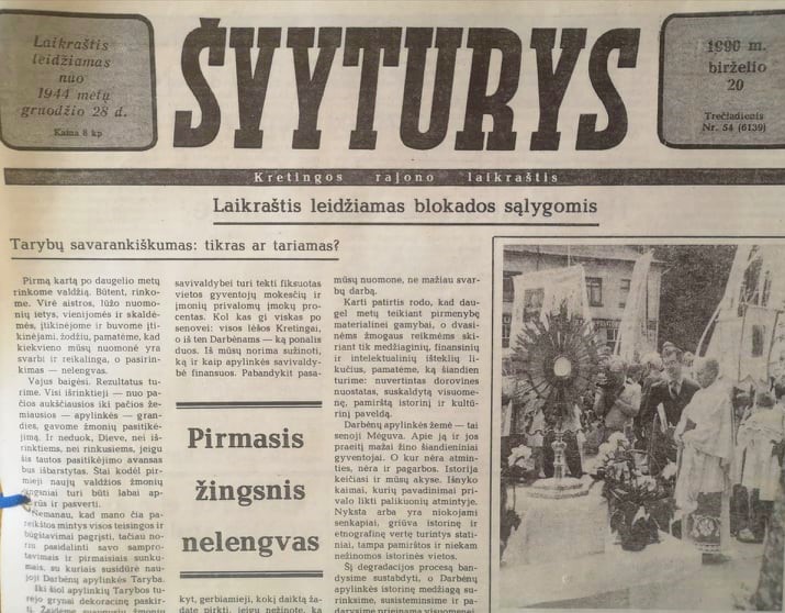 Štaip atrodė tada buvusio vienintelio rajono laikraščio "Švyturys", leisto blokados sąlygomis, viršelis lygiai prieš 30 metų.